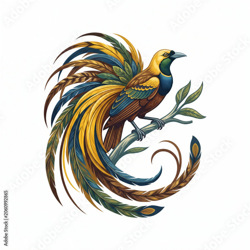 Exotic Indonesian Bird of Paradise Cendrawasih Vector Illustration Isolated on White Background