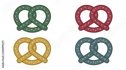 Colorful set of baked pretzel snack icons