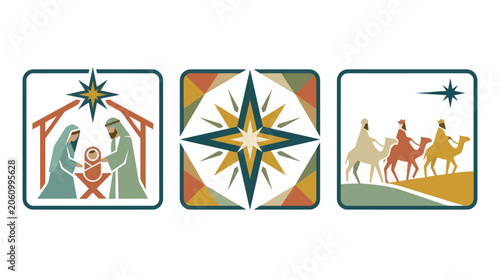 Quadro su tela Religious Christmas icons of nativity and wise men.