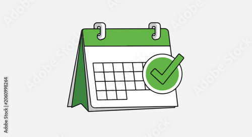 Green calendar icon with checkmark on white background
