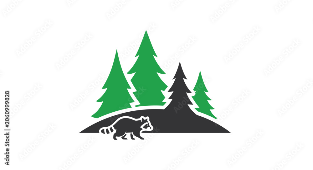 Obraz premium Raccoon in Forest Vector Illustration
