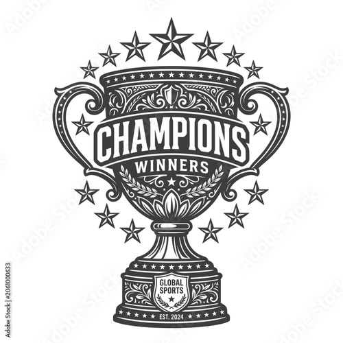Champions Trophy with Stars and Laurel Wreath - Victory Emblem