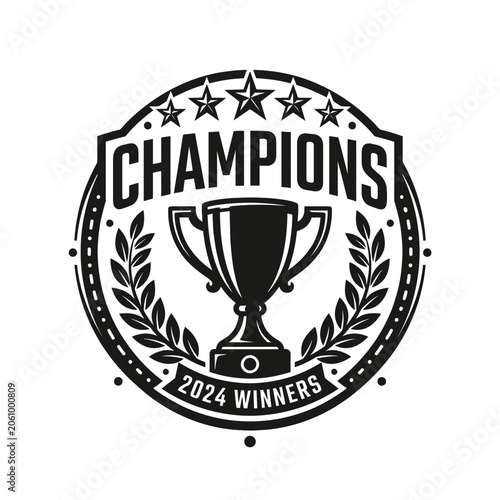 Champions Winners Trophy Laurel Wreath Stars Seal Emblem Vector