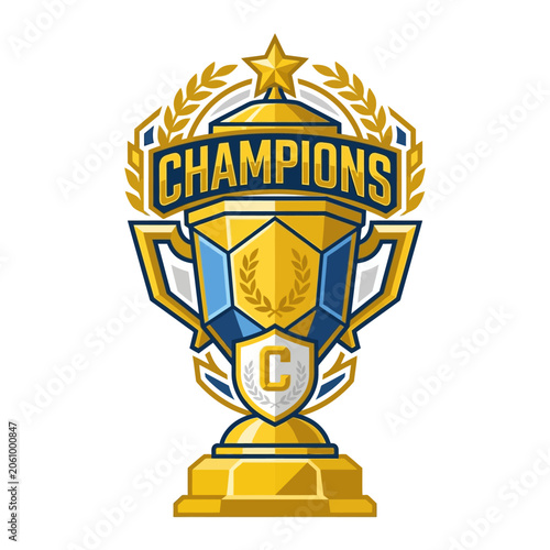 Golden Champions Trophy with Laurel Wreath and Star - Victory Emblem