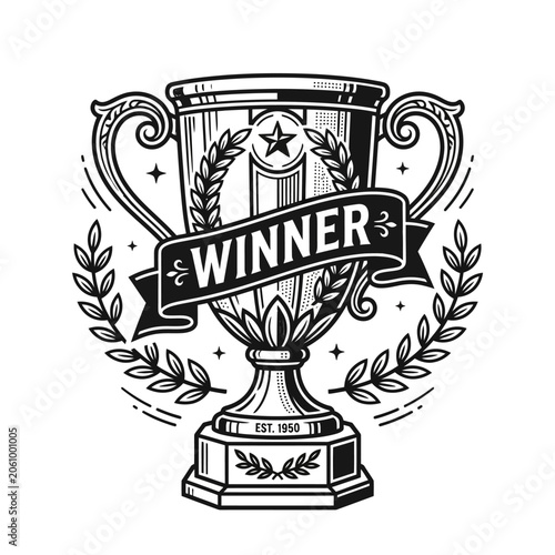 Winner Trophy Emblem with Laurel Wreath - Vintage Style