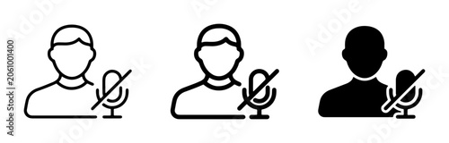 Fotografie Muted Microphone Icons, Person Silhouette with Crossed-Out Microphone, Audio Off