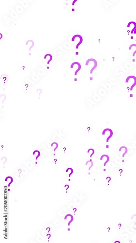 Purple question marks floating animation white background vertical format motion graphic