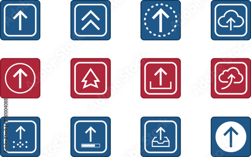 Modern Digital Interface Icon Set, Web Development Graphic Assets Featuring Upload, Cloud Storage, Outbox, and Directional Arrow Symbols