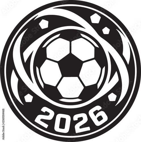 Cuadro en lienzo Soccer Ball Silhouette With Dynamic Swirls And Year Two Thousand Twenty Six