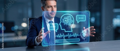 Innovative business strategies corporate office digital interaction futuristic environment professional viewpoint embracing ai technology for enhanced communication