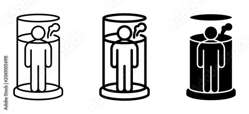Schilderij op canvas Human Figure in Cylindrical Chamber Icons, Futuristic Pods, Sci-Fi Cryo Sleep, M