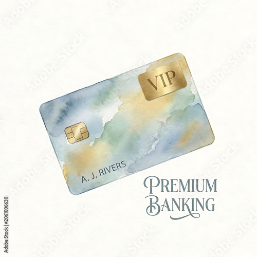 Premium Watercolor VIP Membership Card Design Featuring Artistic Cash Clip Art Elements