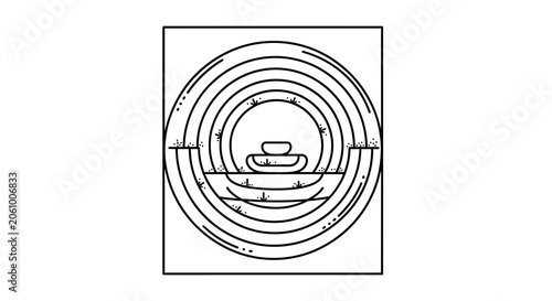 Zen stone stack on concentric circles, representing balance, meditation, and harmony