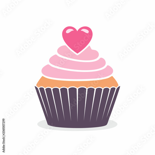 Cupcake with Pink Frosting and Heart Topper