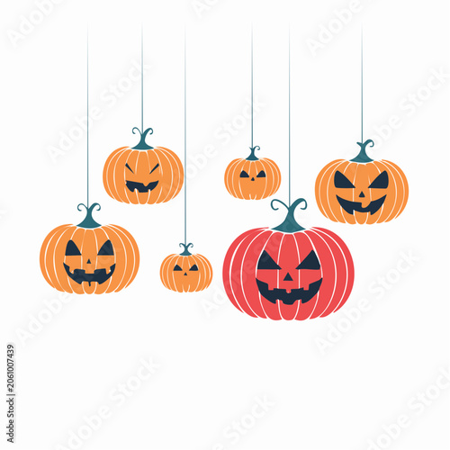 Hanging Halloween Pumpkins with Carved Faces
