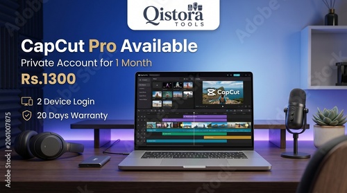 Professional laptop computer screen displaying the advanced capcut video editing software interface for creative content creators and digital media production projects on a clean wooden desk