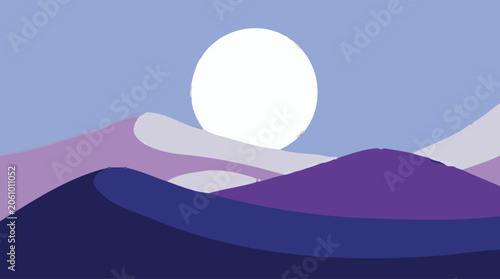 Konstfotografi Vibrant purple and blue mountain landscape at sunset with sunny sky