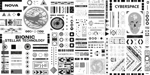 Konstfotografi Bionic And Cybernetic Design Elements Black And White Vector Illustration