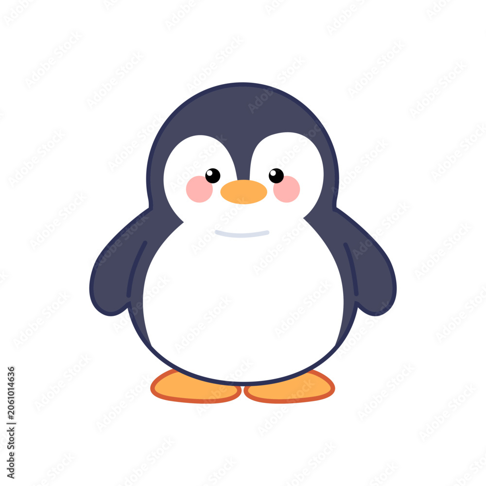 Fototapeta premium Cute penguin cartoon character icon, sweet little baby penguin vector illustration isolated on white background for nursery decor