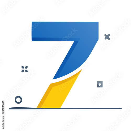 Stylized number 7 icon in blue and yellow