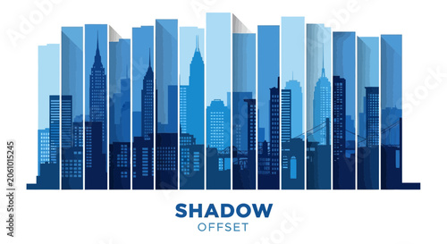 Abstract city skyline with shadow effect in gradient blue tones