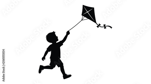 Fotografía Boy Flying A Kite In Black Silhouette