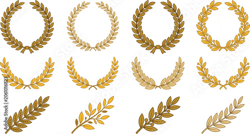 Foto Golden laurel wreath collection vector illustration set with olive branch elemen