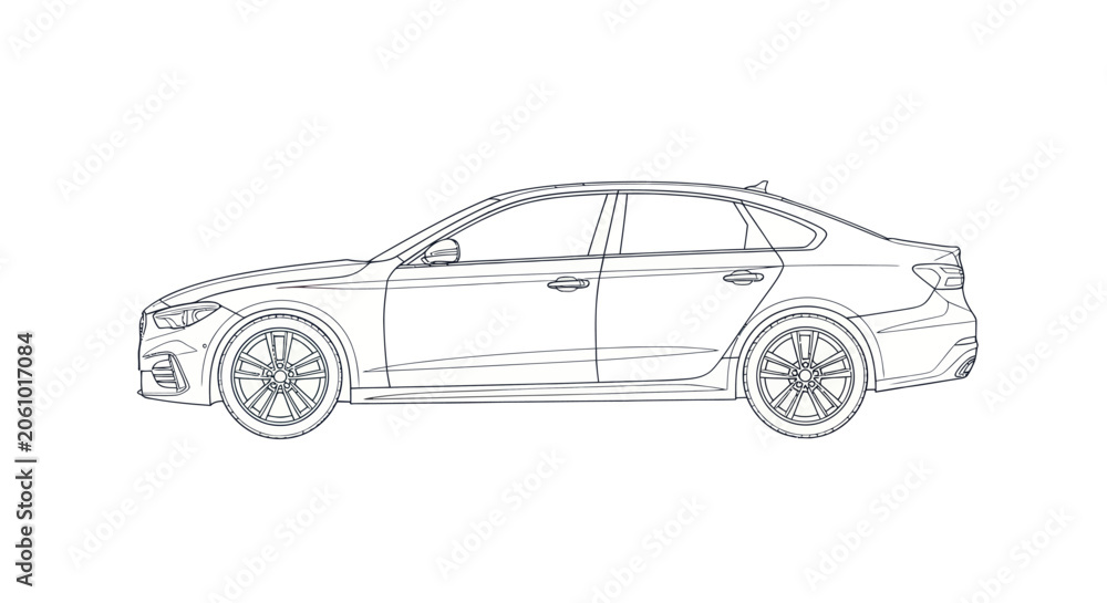 Naklejka premium Modern Sedan Car Outline Vector Illustration