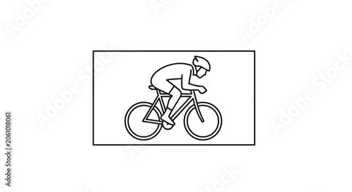 Cyclist Riding Bicycle in Aerodynamic Pose, Sports Icon, Line Art