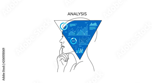 Data Analysis Brain Concept: Woman's Head with Digital Charts and Graphs