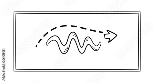 Dashed line path above wavy line, indicating direction and movement