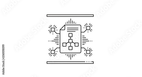 Data Flow Diagram on Document Icon with Network Connections and Circuitry