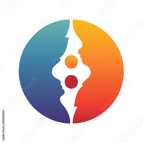 Abstract Logo of Two Faces in Profile with Circles and Gradient