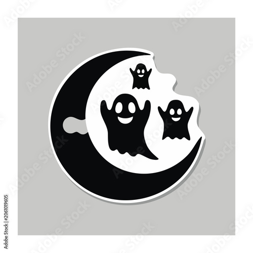 Cartoon Ghosts and Crescent Moon Icon