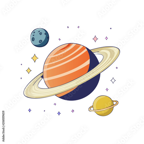 Cartoon planets and stars in space