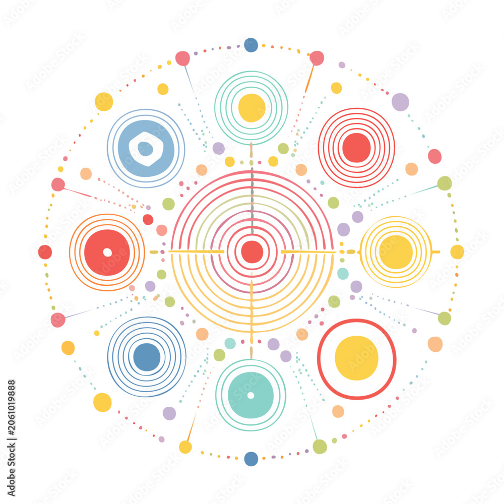 Fototapeta premium Colorful abstract geometric pattern with circles and dots
