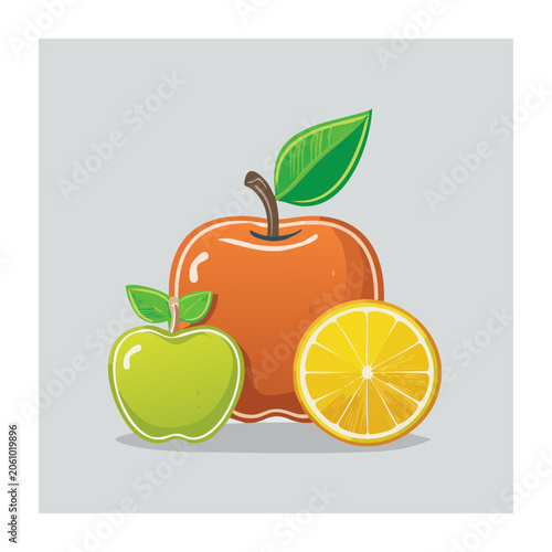Flat Design Illustration of Apples and Orange Slice