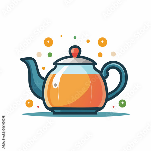 Stylized Teapot with Orange Liquid and Bubbles