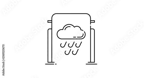 Weather forecast icon: cloud with rain drops, simple line art, weather symbol