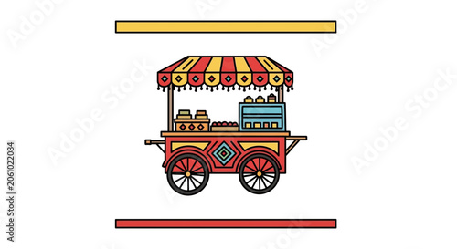 Colorful Food Cart with Canopy, Street Food Vendor Stall