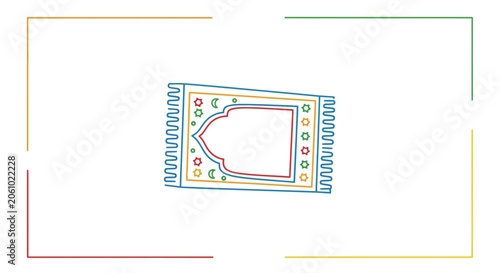 Colorful Islamic Prayer Rug Illustration with Geometric Patterns and Stars