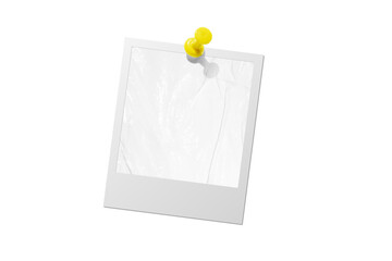 Photo card attached with a push pin isolated on a transparent background.