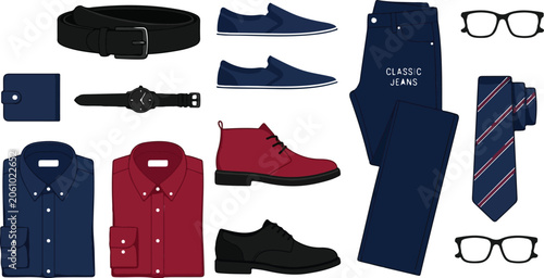 Tableau sur toile Elegant male formal wardrobe collection vector illustration with navy blue shirt