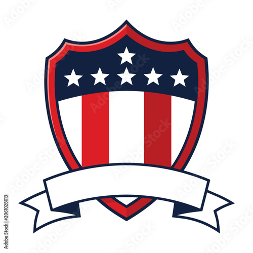 Vector illustration of a blank patriotic ribbon banner with blue outline