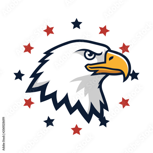 Minimalist patriotic vector illustration with red star and blue graphic elements