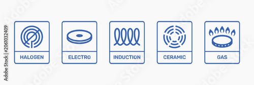 Photos cooktop compatibility icons set halogen electric induction ceramic gas