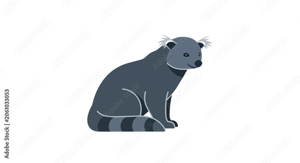 Fototapeta premium Cute Binturong Bearcat Animal Vector Illustration with Striped Tail and Fluffy Ears on White Background