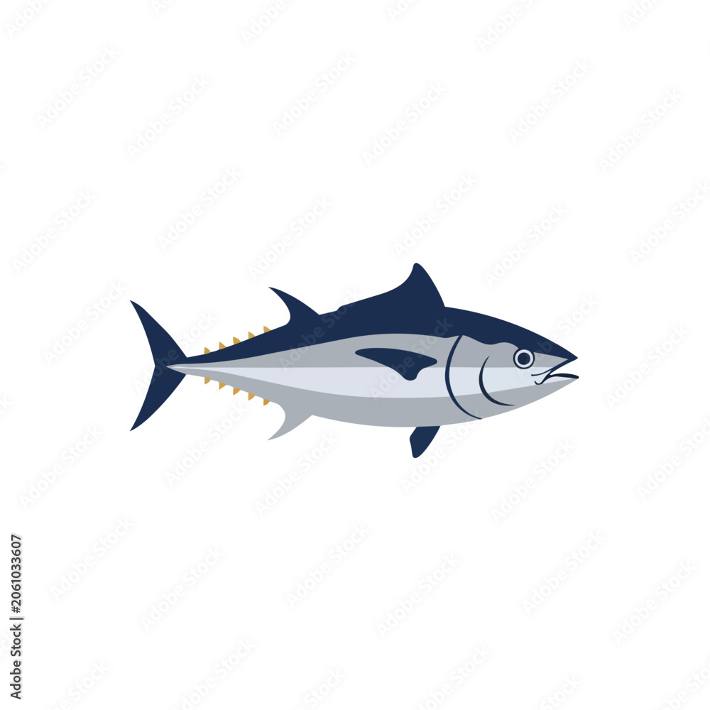 Fototapeta premium Bluefin Tuna Vector Illustration Isolated on White Background for Seafood Logo or Restaurant Menu Design