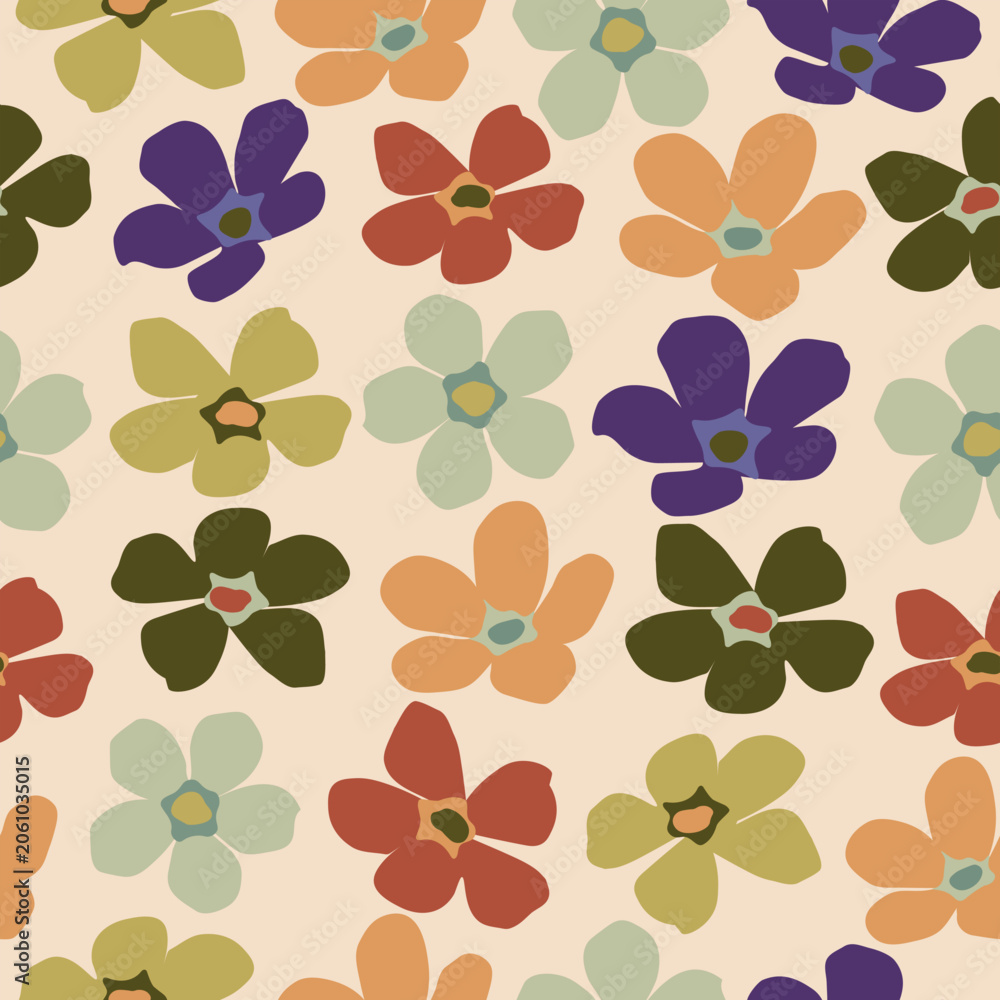 Obraz premium colorful retro floral seamless pattern vector , illustration