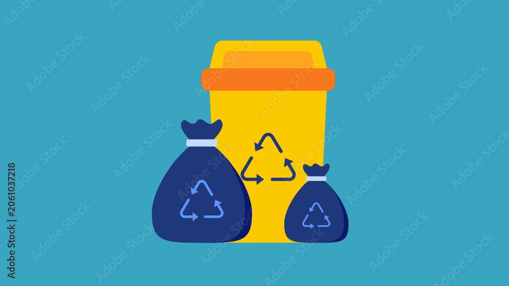 Recycling bin and garbage bags animated icon Stock Video | Adobe Stock